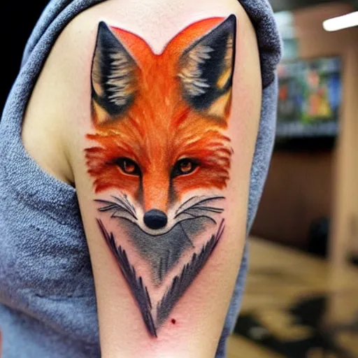 Image similar to A tattoo of an icon of a fox, shoulder, abstract