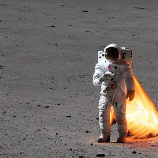 Image similar to an astronaut that’s on fire walking through a dystopian desert