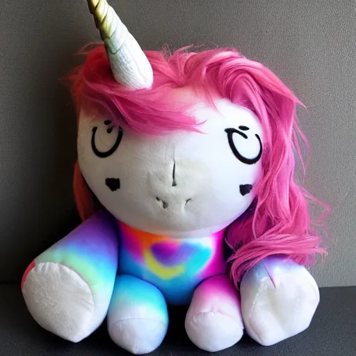 Image similar to a happy unicorn, plush doll, 8 k