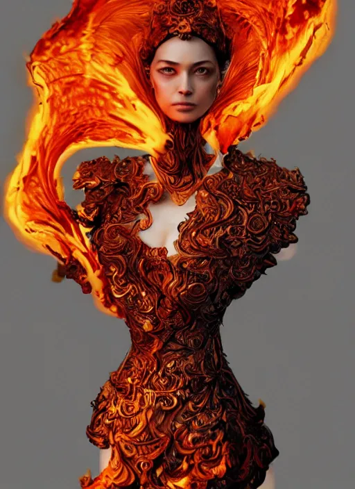 Image similar to sculpture made of flame, portrait, female, future, torch, fire, harper's bazaar, vogue, fashion magazine, intricate, concept art, close up, ornate, luxury, elite, elegant, trending on artstation, by ruan jia, by Kenneth Willardt, by ross tran, by WLOP, by Andrei Riabovitchev,