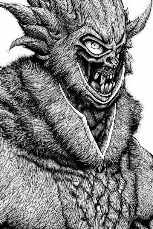 Image similar to beastman, highly detailed, digital art, sharp focus, trending on art station, kentaro miura manga art style