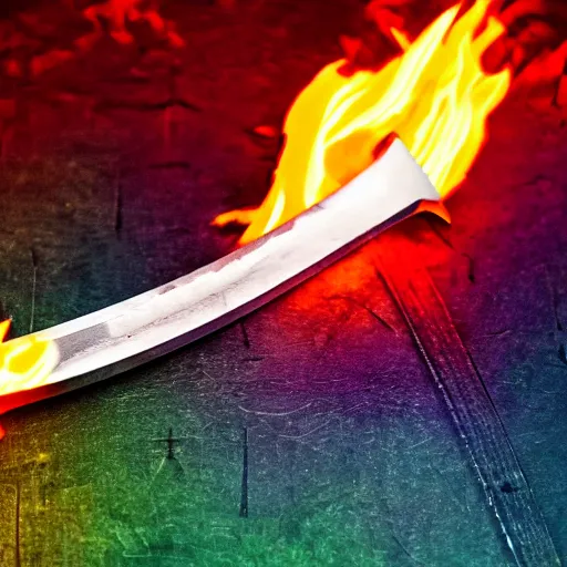 Image similar to sword made of fire, colorful, beautiful, 4k