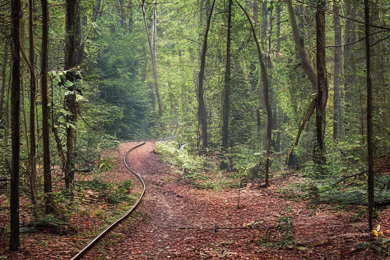 Prompt: long chromet tube, photograph captured in the woods