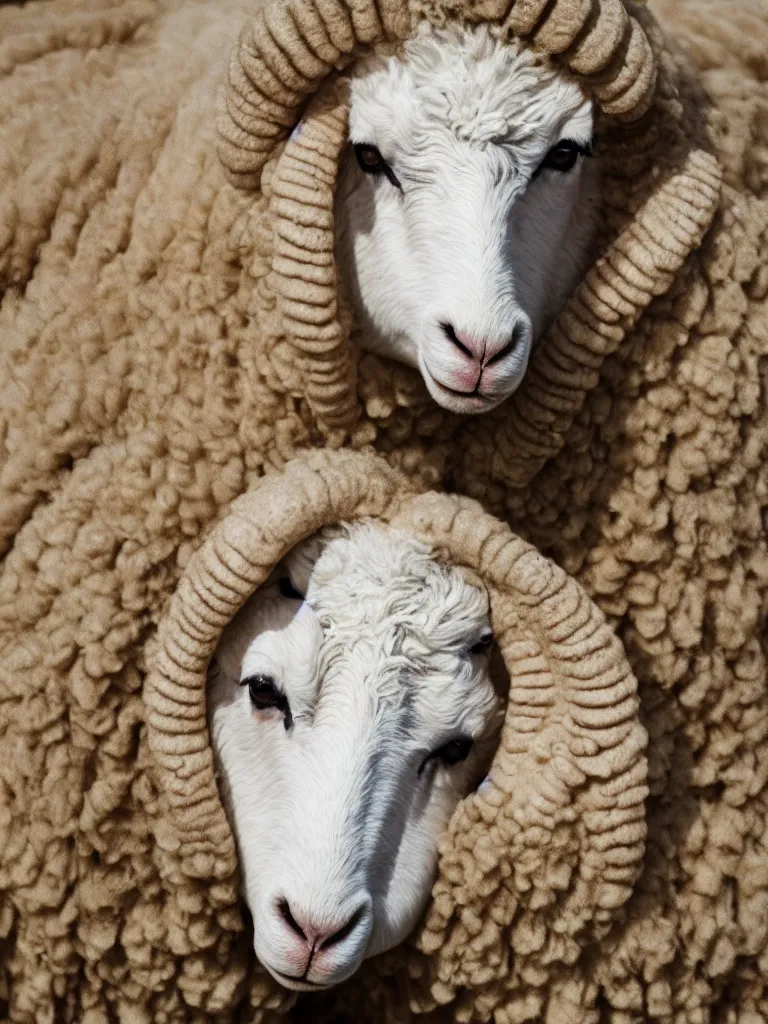 Prompt: the very beautiul 5 0 mm portrait photo of the sheep queen