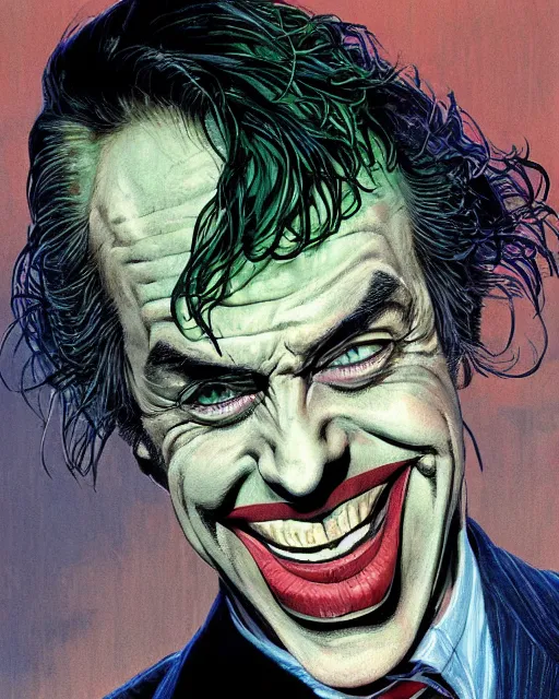 Image similar to portrait of saul goodman as the joker, illustration, art by makoto shinkai and peter elson, bernie wrightson