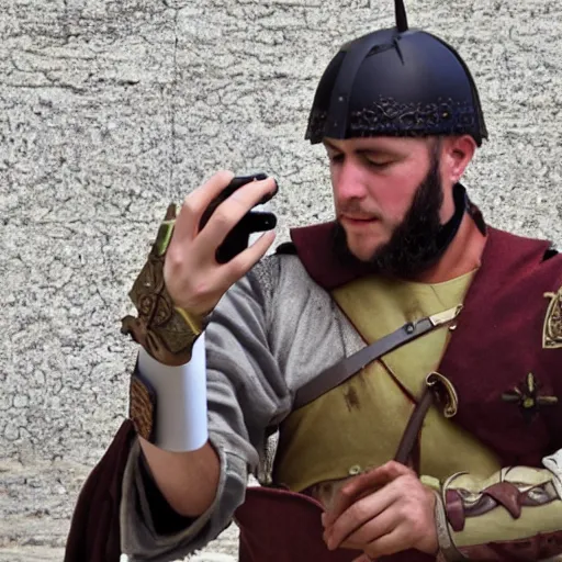 Image similar to photo of a Roman soldier checking his smartphone