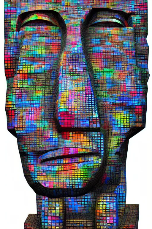 Image similar to cubist moai statue cutout digital illustration cartoon colorful beeple