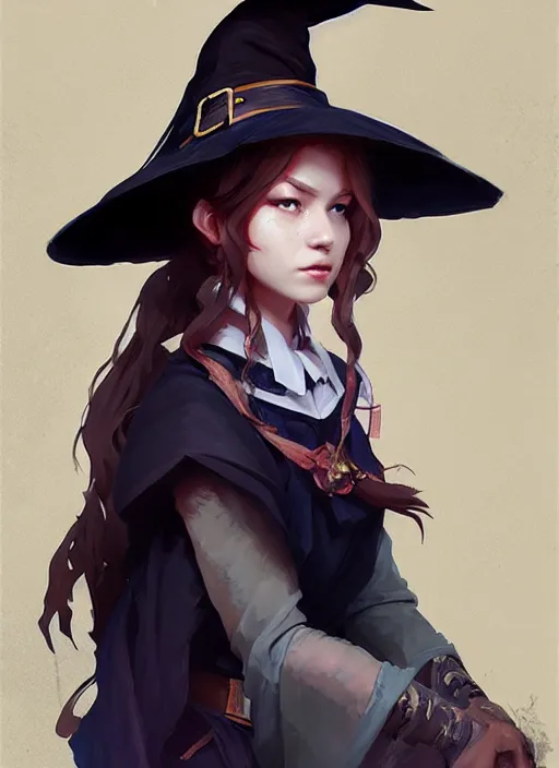 Prompt: side portrait of a rugged girl witch wearing magic school uniform, cinematic, elaborate, elegant, masterpiece, illustration, digital painting, concept art, trending on artstation, pixiv, art by ruan jia and hong soonsang