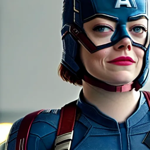 Image similar to Emma Stone as captain America