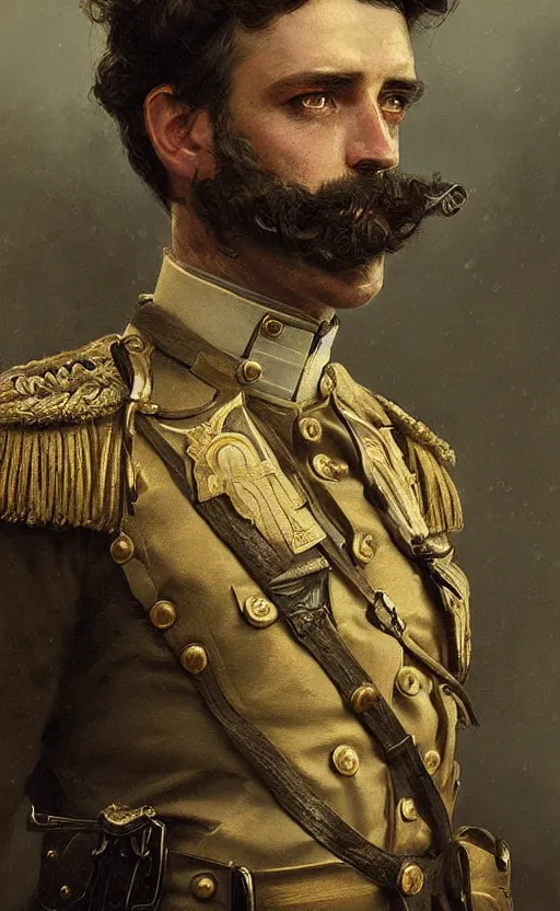 Image similar to Portrait of a victorian army officer, male, detailed face, 19th century, highly detailed, cinematic lighting, digital art painting by greg rutkowski