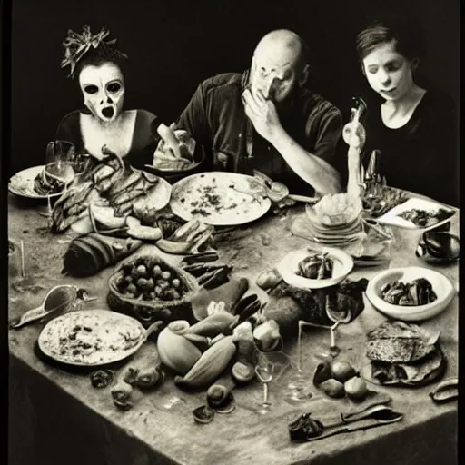 Prompt: joel - peter witkin family dinner