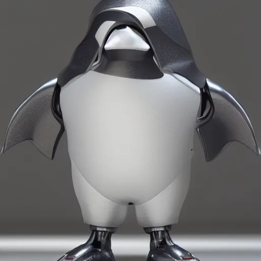 Image similar to a cybertronic penguin, leds, high detail, sharp, studio, digital art, octane render, redshift, blender-hard-surface, cinema-4d, houdini-hard-surface, machin3, mx2