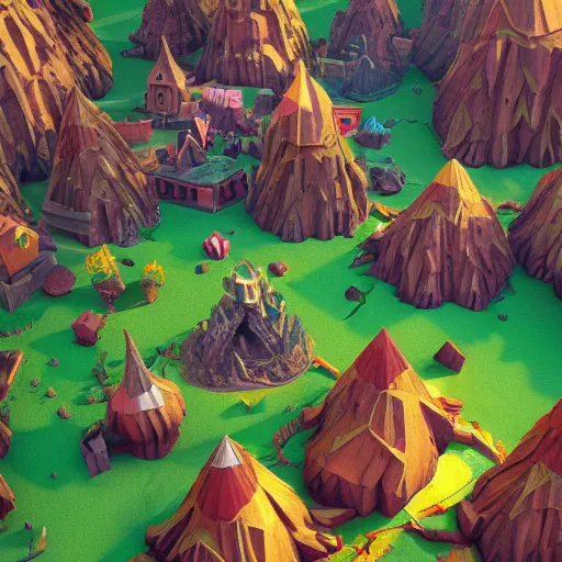 Prompt: underground dwarf kingdom, massive, 3d render, low poly, video game, colourful, concept art, E3