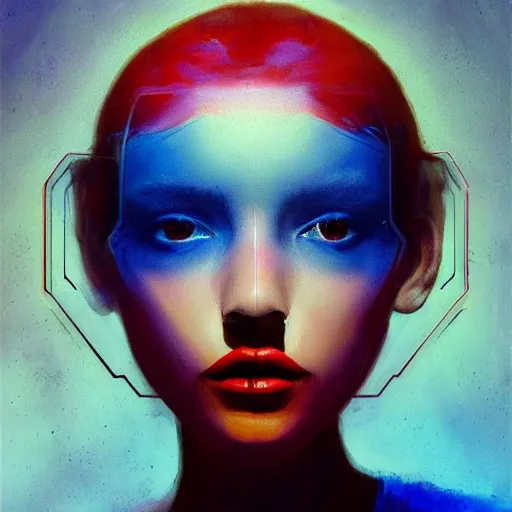 Prompt: 3 d, sci - fi, morning, sleepy fashion model face, sun, neon, cinematic, lightning clouds, vogue cover style, poster art, deep red and deep blue mood, realistic painting, intricate oil painting, high detail, figurative art, multiple exposure, poster art, 3 d, by tooth wu and wlop and beeple and greg rutkowski