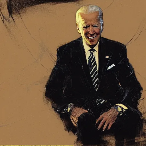 Prompt: joe biden, intricate, elegant, highly detailed, greg manchess, mucha, liepke, ruan jia, jeffrey catherine jones, ridley scott