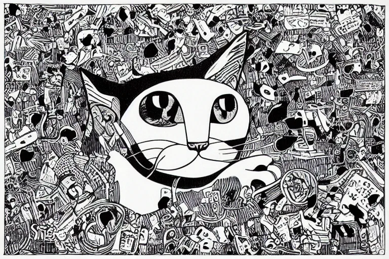 Image similar to cat, art by mcbess