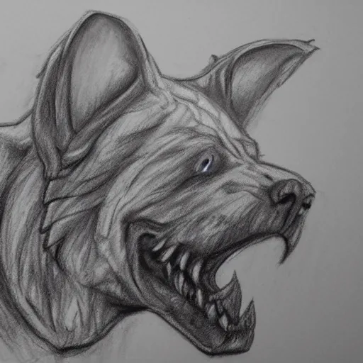 Image similar to charcoal drawing of a rabid dog, trending on artstation