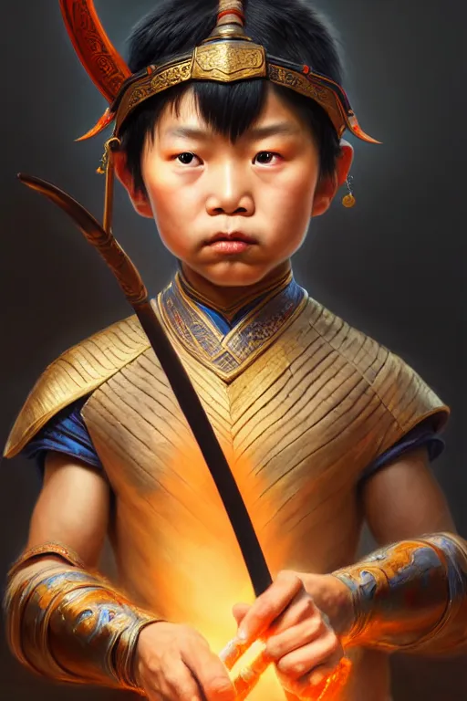 Prompt: a masterpiece portrait of nezha, highly detailed, boy hold spear, chinese fantasy, highly detailed, digital painting, trending on artstation, concept art, sharp focus, illustration, global illumination, ray tracing, realistic shaded, art by artgerm and greg rutkowski and fuji choko and viktoria gavrilenko and hoang lap