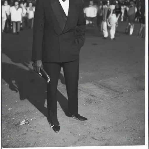 Image similar to vintage photo of a black man wearing a black suit in rio de janeiro