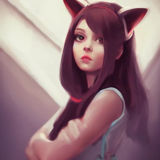 Prompt: full portrait of a cute young woman with robot ears, 4k, sharp focus, Andreas Rocha