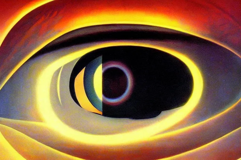 Image similar to eye as a black hole, art deco, moebius, cinematic lighting, beautiful, elegant, oil painting,