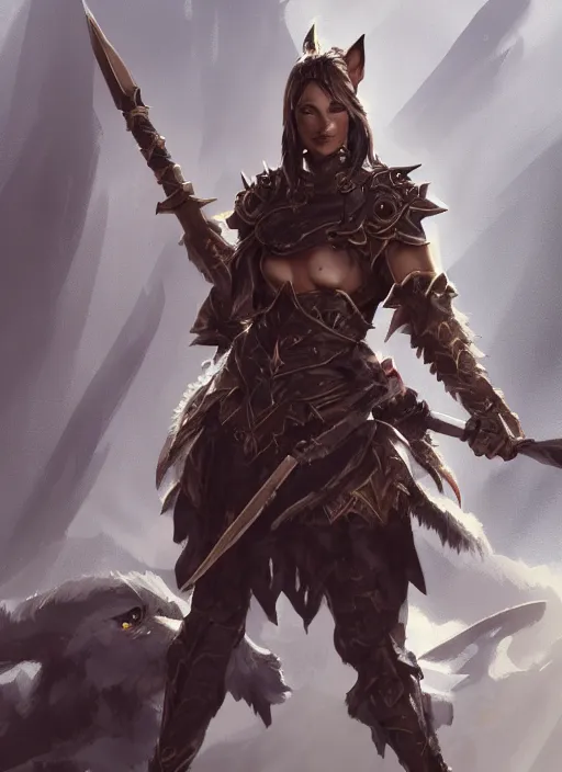 Image similar to portait commission furry high fantasy female anthro wolf paladin wielding a halberd designed by Greg rutkowski, concept art, fantasy, 4k, CG render