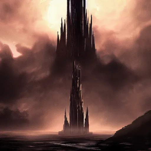 Image similar to the dark tower looms at the axis of worlds, artstation.