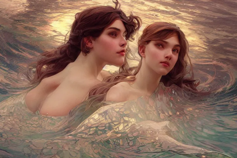 Image similar to painting of under the water, wearing beautiful clothes, hyper detailed cg rendering of a cute girl and whale, elegant, highly detailed, digital painting, artstation, concept art, smooth, sharp focus, illustration, art by artgerm and greg rutkowski and alphonse mucha, 8 k