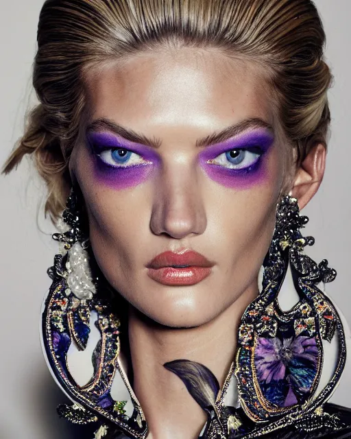 Image similar to A beautiful portrait of Martha Hunt as a Pucci fashion model Spring/Summer 2012, highly detailed, in the style of cinematic, Getty images, Milan fashion week backstage, Makeup by Pat McGrath, Hair by guido palau, Greg rutkowski