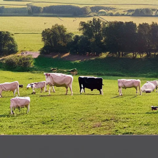 Prompt: star trek borg drones supervising cows on a beautiful farm, 4 k