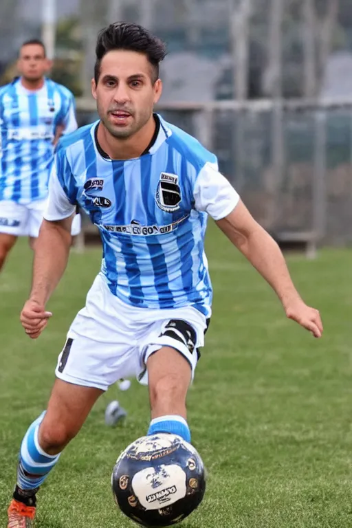 Image similar to jason borgia wearing a racing club de avellaneda shirt