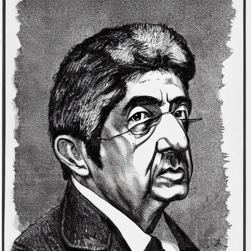 Prompt: portrait of Mélenchon, the prophet of the Common People, in the manner of Soviet propaganda, high details, symmetrical face