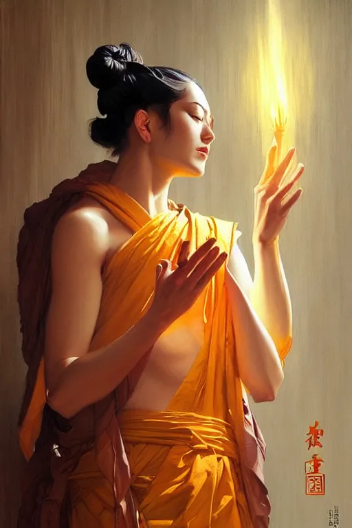 Prompt: buddhism, taoism, painting by greg rutkowski, j. c. leyendecker, artgerm