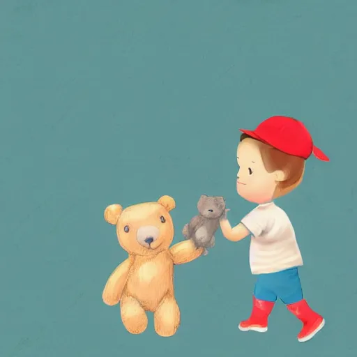 Image similar to little kid holding teddy bear, digital art