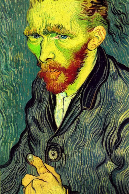 Image similar to old man, ling entangled hair, blur and yellow color scheme by vincent van gogh