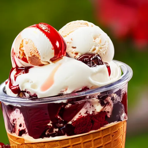 Prompt: The most delicious ice cream sundae ever created, detailed 4k photograph