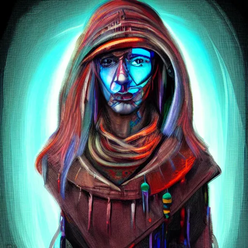 Image similar to a shaman portriat, cyberpunk