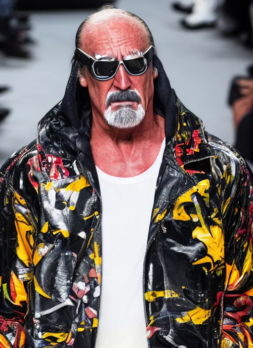 Image similar to hyperrealistic and heavy detailed balenciaga runway show of hulk hogan, leica sl 2 5 0 mm, vivid color, high quality, high textured, real life