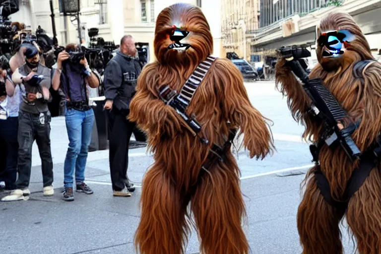 Prompt: Chewbacca paparazzi