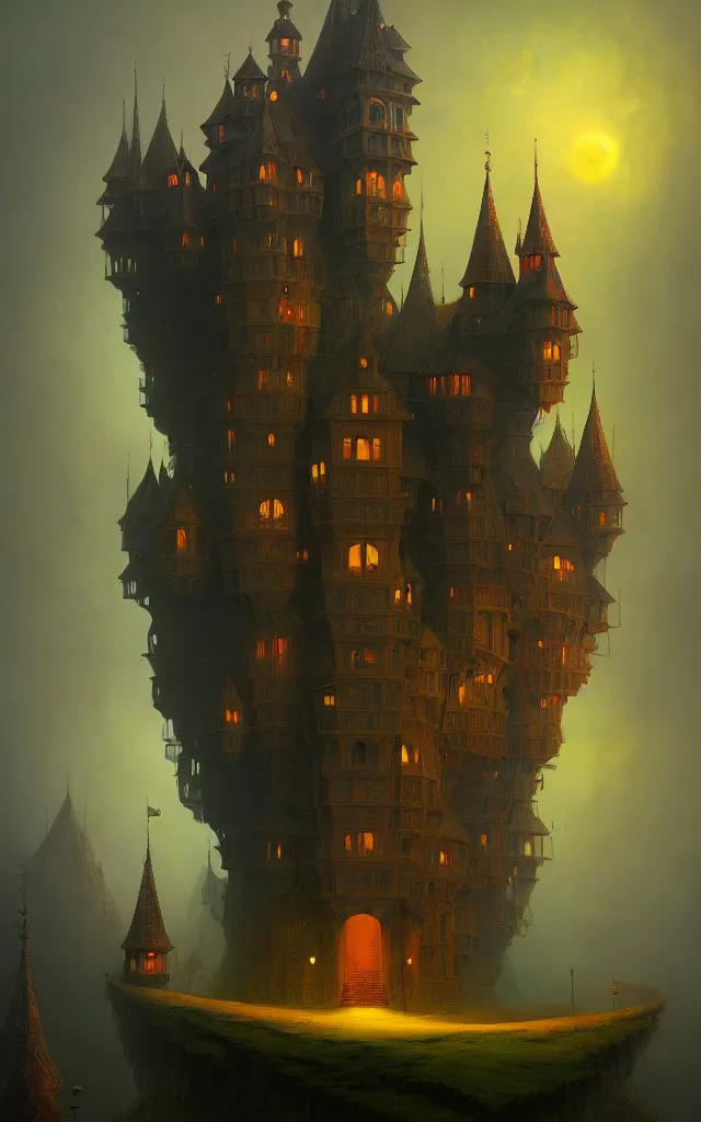 Image similar to a beautiful dark vintage abstract castle by Raja Ravi Varma and Gediminas Pranckevicius, trending on ArtStation.