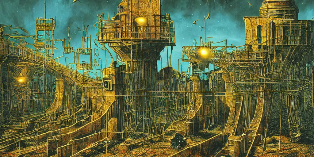 Image similar to Artwork by Tim White of the cinematic view of the Seventh Terrifying Prison.