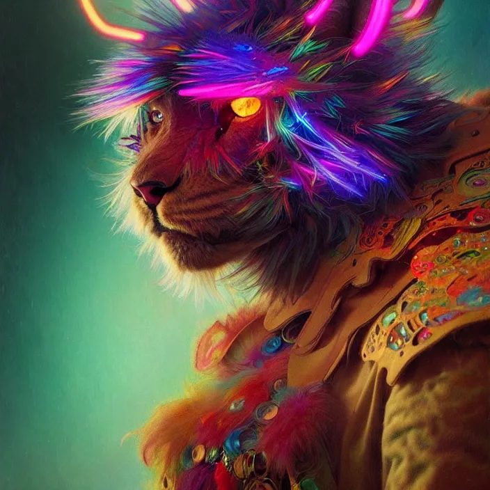 Image similar to bright psychedelic fluffy hairy animal cyborg, diffuse lighting, fantasy, intricate, elegant, highly detailed, lifelike, photorealistic, digital painting, artstation, illustration, concept art, smooth, sharp focus, art by John Collier and Albert Aublet and Krenz Cushart and Artem Demura and Alphonse Mucha