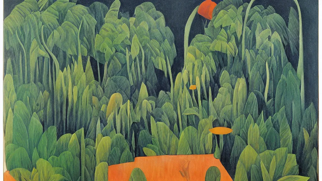 Image similar to abstract primitivism minimalism art painting, lines, forms, shapes, in style of henri rousseau,