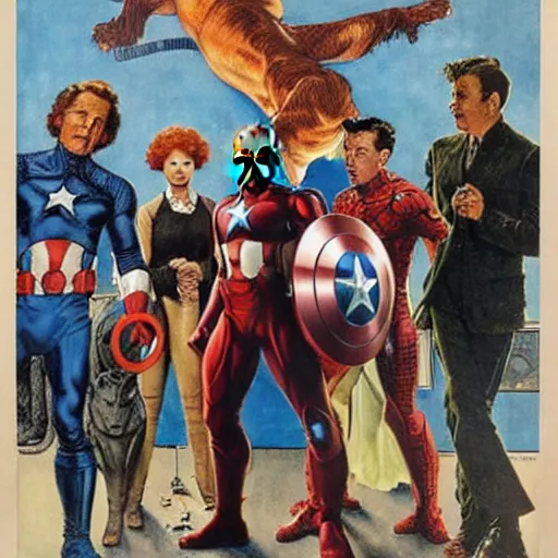 Image similar to the avengers, by norman rockwell