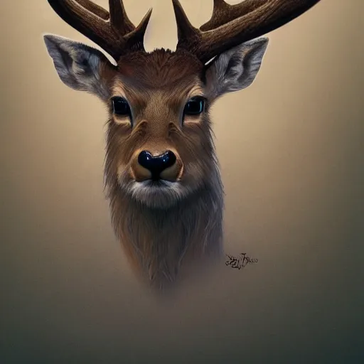 Prompt: highly detailed portrait of a stylized deer, stephen bliss, unreal engine, greg rutkowski, ilya kuvshinov, ross draws, hyung tae and frank frazetta, tom bagshaw, tom whalen, nicoletta ceccoli, mark ryden, earl norem, global illumination, god rays