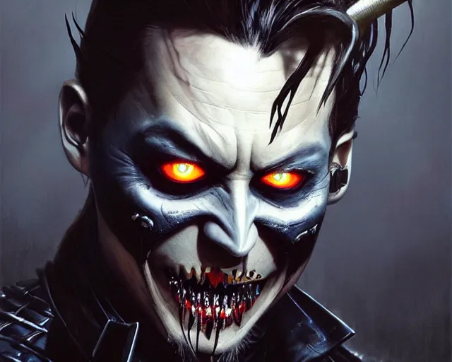 Image similar to highly detailed portrait of johnny depp as the batman who laughs, in mortal kombat 1 1, stephen bliss, unreal engine, fantasy art by greg rutkowski, loish, rhads, ferdinand knab, makoto shinkai and lois van baarle, ilya kuvshinov, rossdraws, tom bagshaw, global illumination, radiant light, detailed and intricate environment