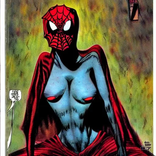 Prompt: portrait of a extremely frightened beautiful spider girl vintage comic book cover, by enki bilal, 1 9 6 8, dramatic, noir, creepy, surreal, weird, incredible, photo real 7 0 4