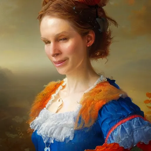 Image similar to portrait of an dutch woman ( 3 5 ) from holland in 2 0 2 1, an oil painting by ross tran and thomas kincade