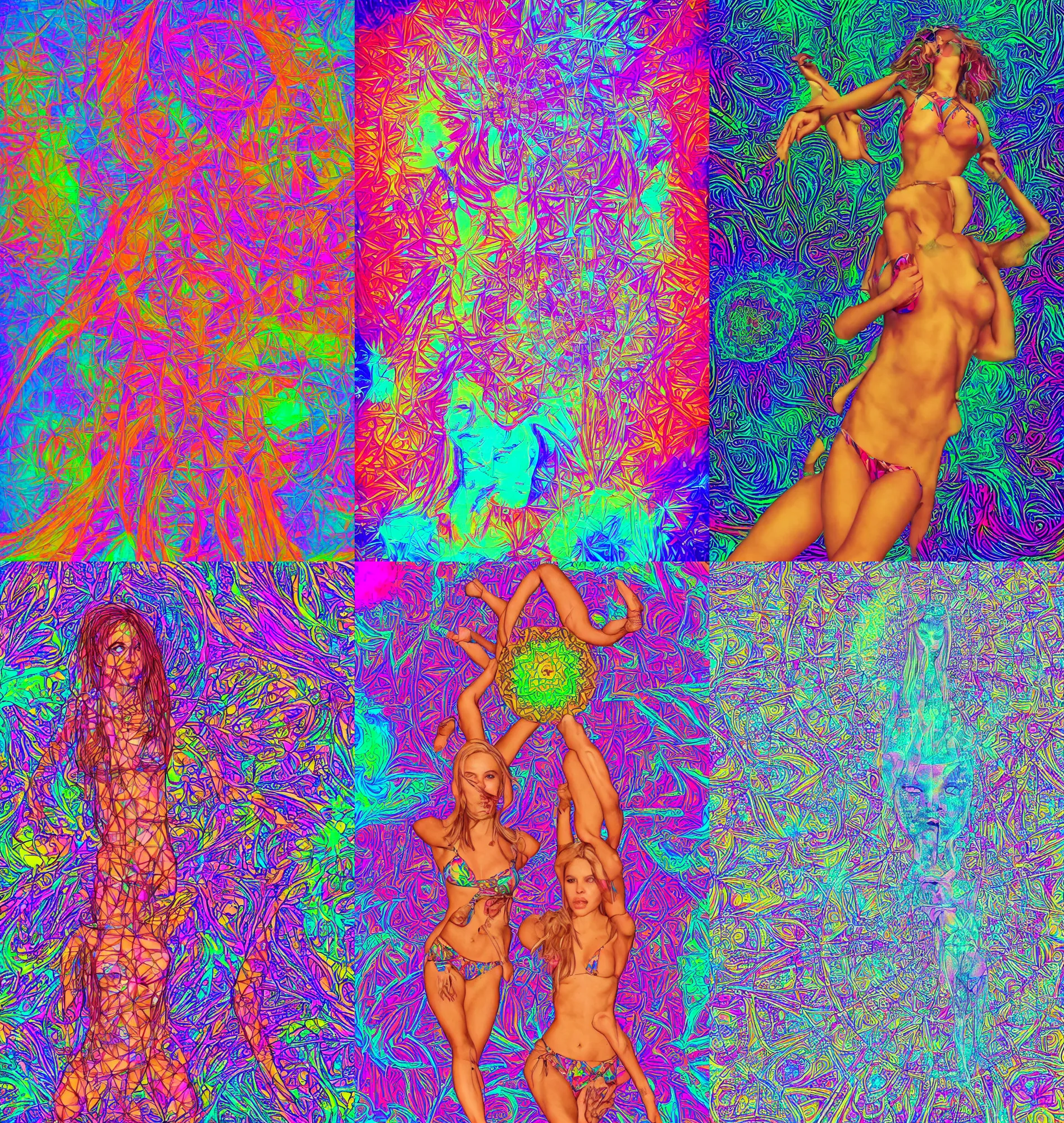 Prompt: pretty girl in bikini over sacred geometry psychedelic hallucination