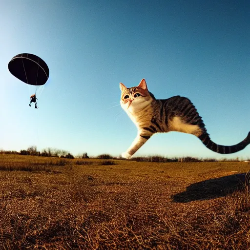 Image similar to a cat parachuting, professional photography